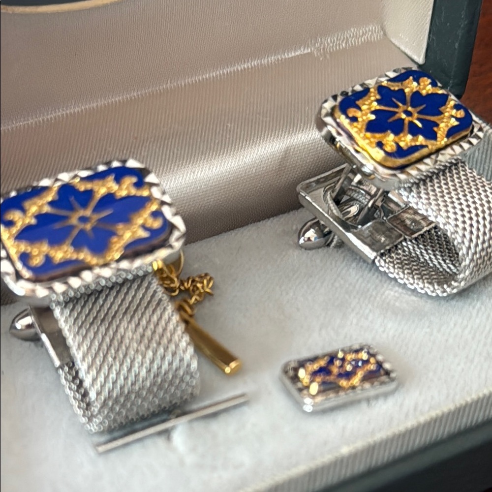 Vintage Silver and Blue Enamel Cufflinks